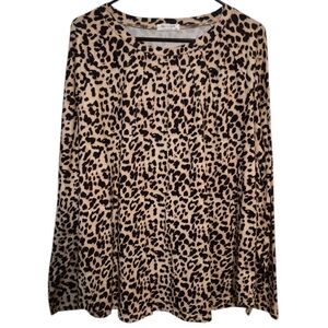 Ekouaer Cheetah Leopard Animal Print Long Sleeve Blouse, Plus Size 2X